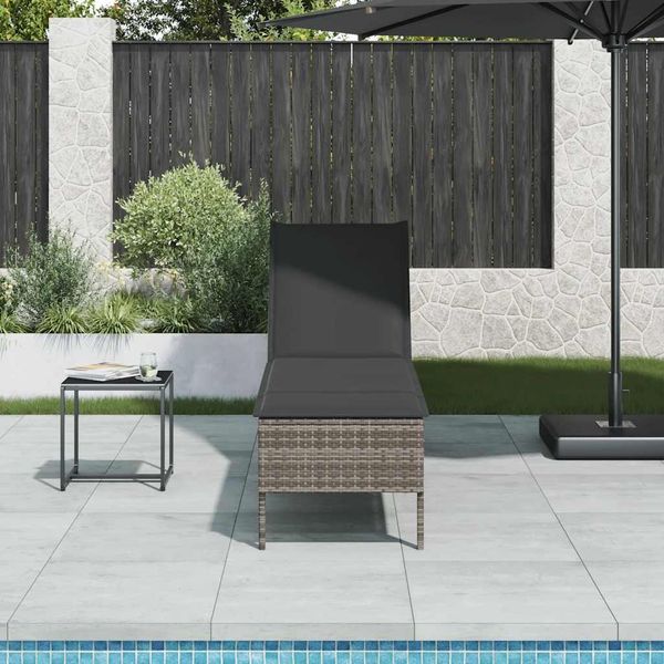 vidaXL Sonnenliege mit Auflage Grau 55x200x44 cm Poly Rattan 4104102