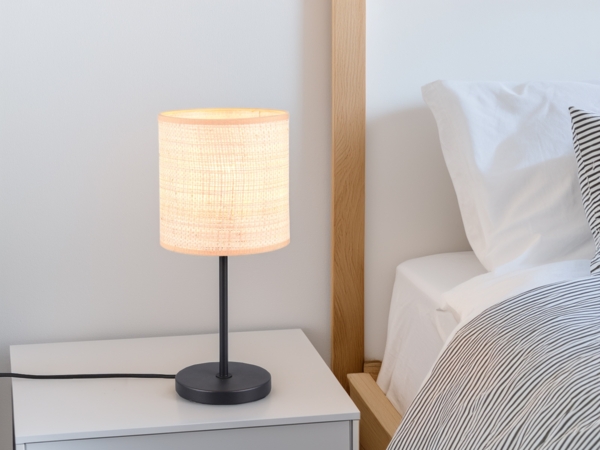 Tischleuchte AIMEE mit Lampenschirm aus geflochtenem Bast, Höhe 37cm