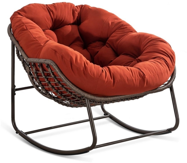 LVHOM Schaukelstuhl mit gepolstertem Kissen, Rattanstuhl mit Stahlrahmen, Lounge Sessel (Großformat B110.5cm x T94.5cm x H80cm,Dicke Kissen,160kg Tragfähigkeit, MEHRE FARBEN MEHRE OPTIONEN! Schaukelsessel umhüllendem Sitzgefühl & hoher Armlehne, 1 St),...