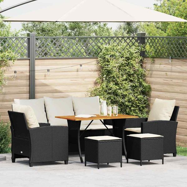 vidaXL 6-tlg. Garten-Sofagarnitur mit Kissen Schwarz Poly Rattan 3324586