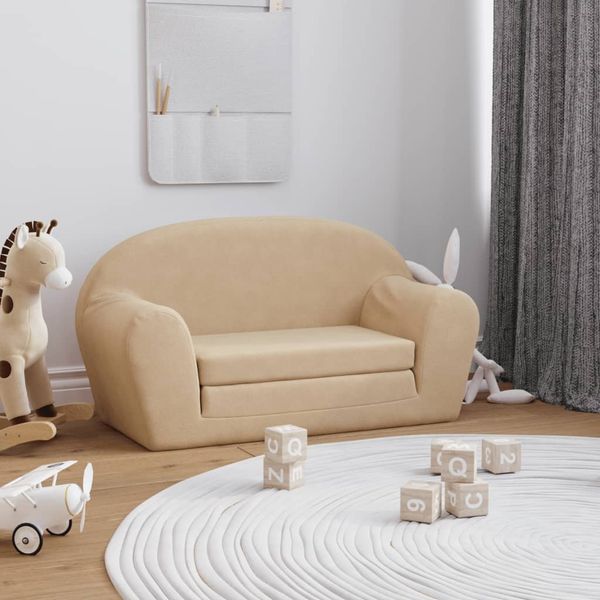 vidaXL Kinder-Schlafsofa 2-Sitzer Creme Weicher Plüsch 357001
