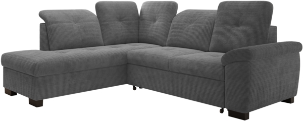 Ecksofa Duarte, Eckcouch L-Form, L-Sofa mit Schlaffunktion und Bettkasten, Sofa Links, Sofa Cord-Stoff, 262 x 103 x 170 cm, Dunkelgrau
