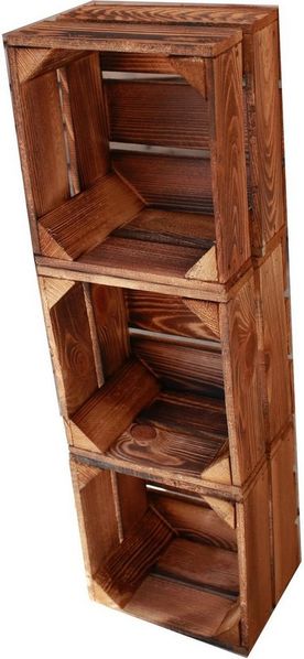 Obstkiste Holzkiste Weinkiste Box Dekokiste Kisten 22x20,5x15cm 3x Geflammt