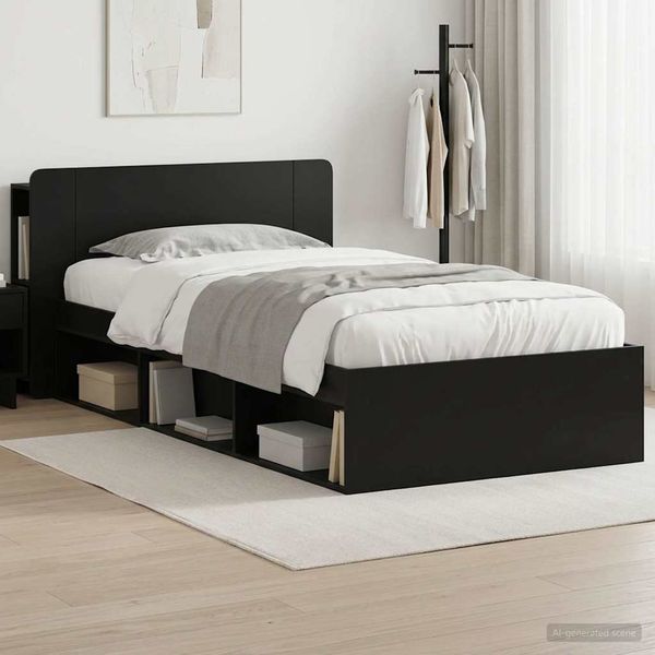 vidaXL Bettgestell mit Stauraum Schwarz 90x200 cm Holzwerkstoff 3433344