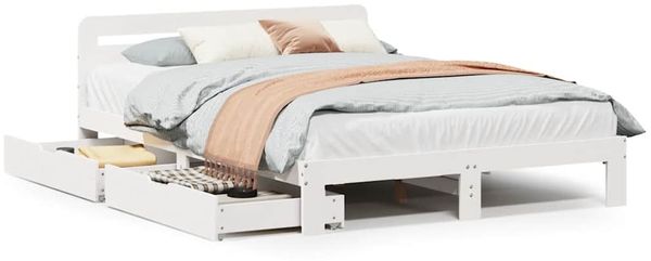 Doppelbett, Betten für Erwachsene, Massivholzbett ohne Matratze Weiß 160x200 Kiefernholz de4798