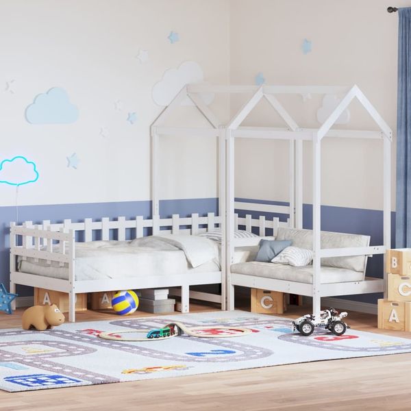 vidaXL Tagesbett und Bank mit Dach Weiß 80x200 cm Kiefernholz 3282319