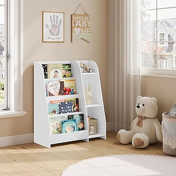 EUGAD Kinderregal, 1-tlg, mit 4 Regalebenen und 3 Fächern, offenes Standregal, Weiß