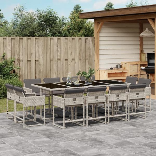 vidaXL 13-tlg. Garten-Essgruppe mit Kissen Hellgrau Poly Rattan 3211403