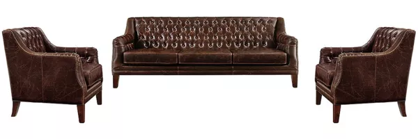 Vente-unique - COLBERT Sofa and armchair set Leder Braun - B 84 cm x H 84 cm x L 194,5 cm84 cm