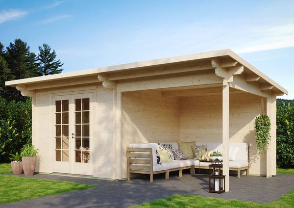 All-In Gartenhaus + Terrasse inkl. Montage (wahlweise) Natur