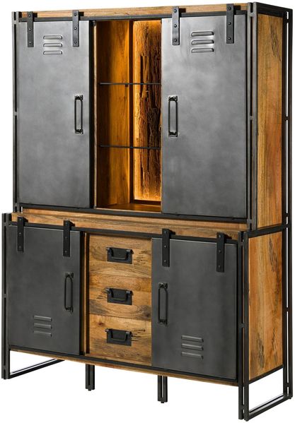 Buffet Mango / Altholz 150x55x200 natur / grau lackiert / Metall grau BLACKBURN LUX #406