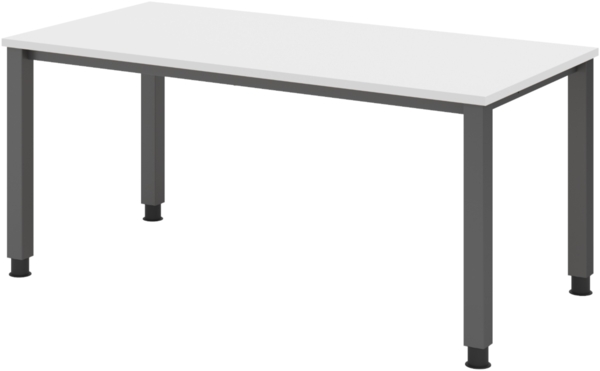 bümö manuell höhenverstellbarer Schreibtisch 160x80 cm in weiß, Metall-Gestell: Graphit - PC Tisch höhenverstellbar & belastbar bis 140 kg, Büro- und Computertisch, QS-16-W-G
