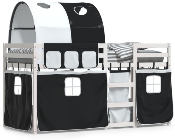 vidaXL Etagenbett mit Vorhängen Weiß Schwarz 90x200 cm Kiefernholz 3284021