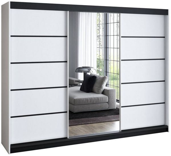 A&J MöbelLand Schwebetürenschrank VILUNO mit 4 Schubladen und Spiegel