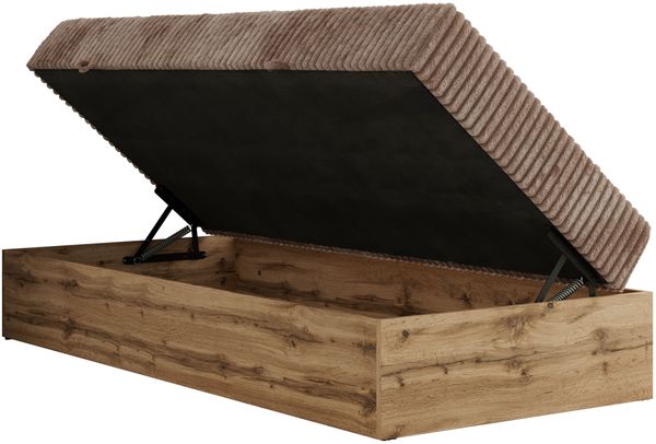 Boxspringbett, Einzelbett WOOD ZERO 90 x 200 cm, Hotelbett ohne Kopfteil, Bett mit Stauraum, 7-Zonen Multipocket-Matratze - Braun Cordstoff - H4 - Topper T25 Bild 5