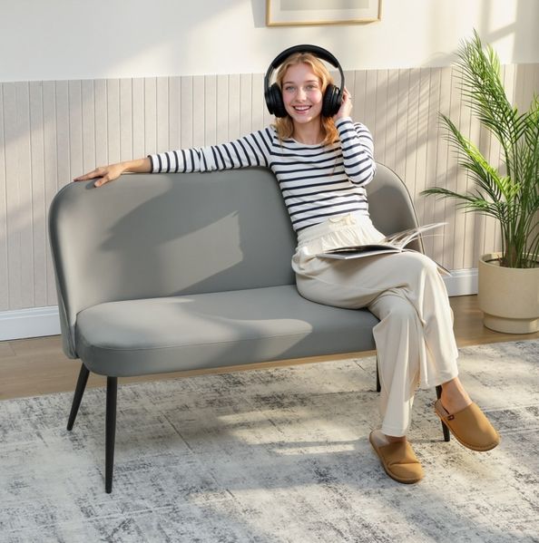 2-Sitzer-Sofa 127 x 63 x 84,5 cm – modernes Polstersofa mit samtartigem Bezug in Grau