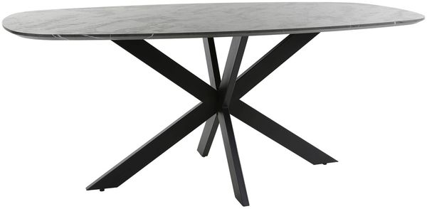 Esstisch oval Melaminbeschichtung in Keramikoptik, modern skandinavisch, schwarz, 180 x 90 cm