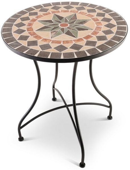 Raburg Gartentisch Mosaiktisch, Balkon- und Terrassentisch, 60 cm Ø, 72 cm hoch, Mayla (rund), liebevolle Handarbeit, Mosaikmuster, schwarzes Metallgestell