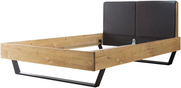 KEKE Modernes Massivholzbett 140x200 - Komfortables Balkenbett aus massiver Fichte mit Metallkufen - 146 x 97 x 215 cm (B/H/T)