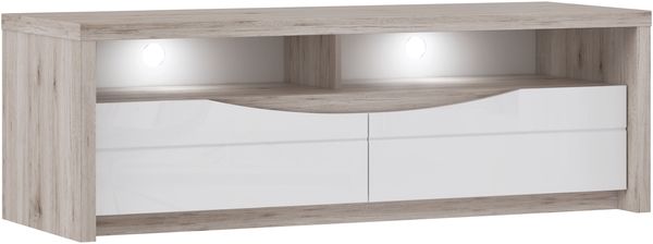 FORTE Saint Tropez TV-Unterschrank mit LED Beleuchtung, Holzwerkstoff, Beige/Braun/Weiß, 147,7 x 49,3 x 52,7 cm