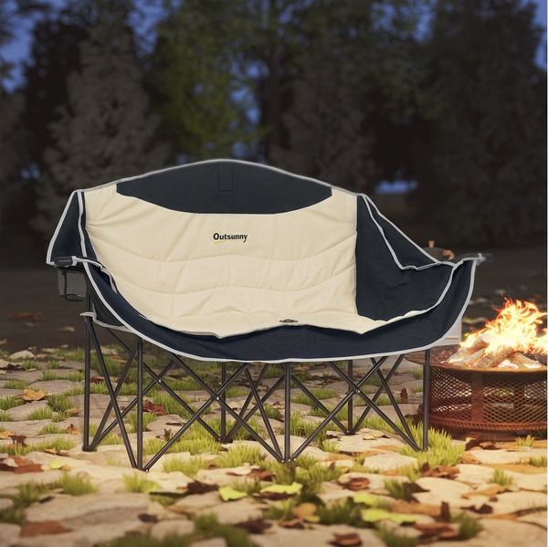 Outsunny Campingstuhl mit Getränkehalter, Tragetasche (2 Sitzer Faltstuhl, 1 St), bis 250kg belastbar, für Garten Camping Strand