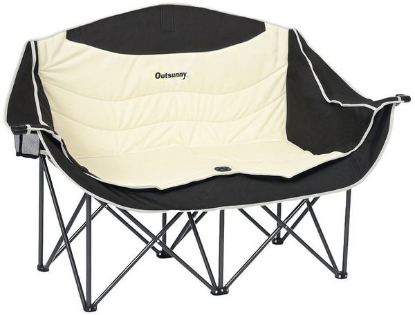 Outsunny Campingstuhl mit Getränkehalter, Tragetasche (2 Sitzer Faltstuhl, 1 St), bis 250kg belastbar, für Garten Camping Strand