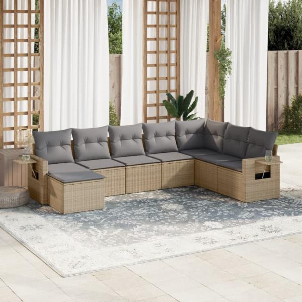 vidaXL 8-tlg. Garten-Sofagarnitur mit Kissen Beige Poly Rattan 3220558