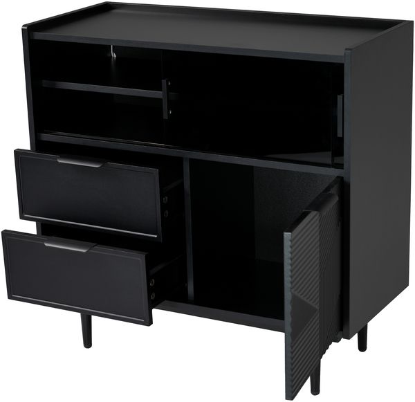 Aufbewahrungsschrank mit Glas Schiebetüren LED Beleuchtung 16 Farben Metallfüße Maserung Sideboard Wohnzimmer Flur Bild 5