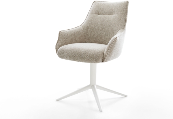 Drehstuhl Alja-Flex mit Armlehnen Webstoff Soft Beige Fußkreuz Weiß 360° drehbar Wippfunktion Taschenfederkern