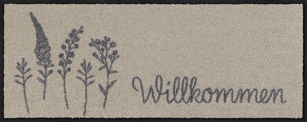 Salonloewe Läufer Fußabtreter klein 30x75 Willkommen Wiese grau, Läufer Mini, Höhe: 300 mm