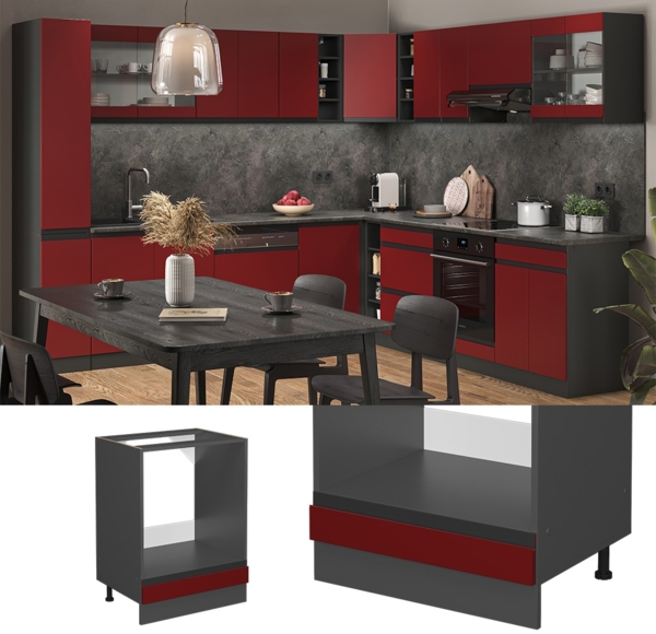 Herdumbauschrank R-Line Rot 60 cm J-Shape AP Marmor Vicco Bild 2