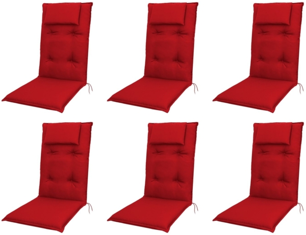 doppler® Hochlehnerauflage 6 er Set 8833 rot Gartenstuhl Auflagen Kissen Polster für Hochlehner, (Spar-Set, 6 St, 6 Auflagen), UV-beständig für Hochlehner-Stühle