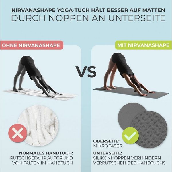 NirvanaShape Sporthandtuch Yoga Handtuch mit Antirutsch-Noppen, Yogatuch-Auflage für Yogamatte, Microfaser, +Yoga Einführungs eBook, Yogatuch-Auflage Saugstark, Hygienisch