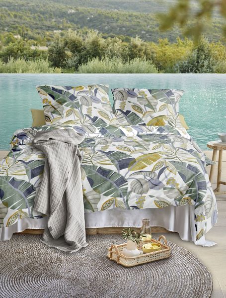 Irisette Easy Soft-Seersucker Bettwäsche 135x200 Blätter blau grün gelb 8697-20