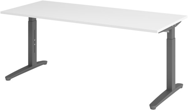 bümö manuell höhenverstellbarer Schreibtisch 180x80 in weiß, Gestell in graphit - PC Tisch höhenverstellbar & groß, höhenverstellbarer Tisch Büro, großer Computertisch verstellbar, X19-W-GG