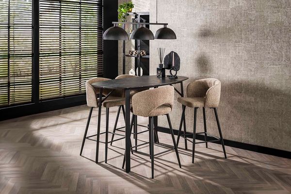 KAWOLA Bartisch SESTA Stehtisch Kunststoff Keramikoptik oval schwarz 92 x 75 x 140 cm