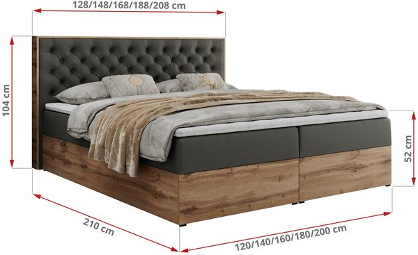 Boxspringbett mit Multipocket-Matratze und Zwei Bettkästen, Doppelbett mit Stauraum - ALBERO 3 - 140 x 200 cm - Grau Kunstleder - H4 Bild 6