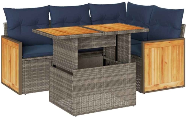 vidaXL 5-tlg. Garten-Sofagarnitur mit Kissen Grau Poly Rattan Akazie 3327708