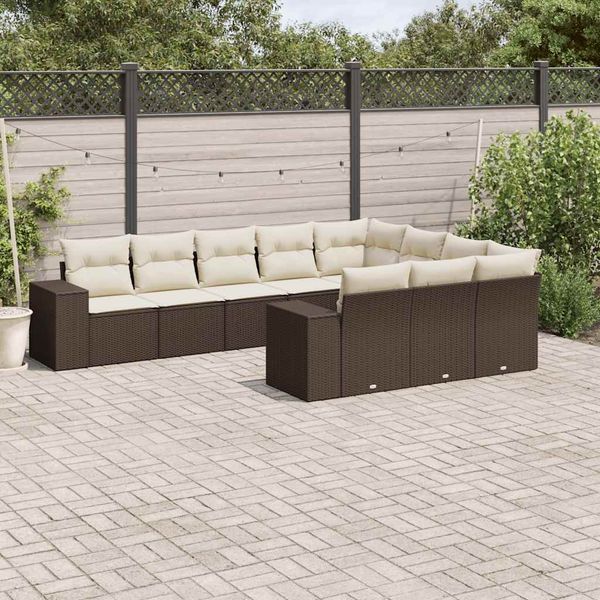 vidaXL 10-tlg. Garten-Sofagarnitur mit Kissen Braun Poly Rattan 3223092