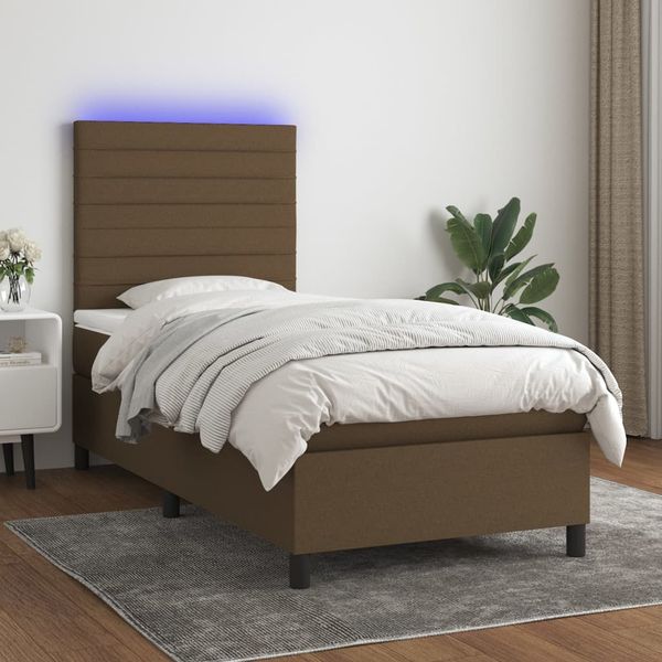 vidaXL Boxspringbett mit Matratze & LED Dunkelbraun 90x200 cm Stoff 3134928
