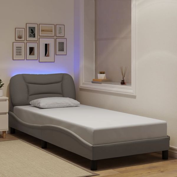 vidaXL Bettgestell mit LED ohne Matratze "Hvar" Taupe 90x200 cm Stoff 3213680