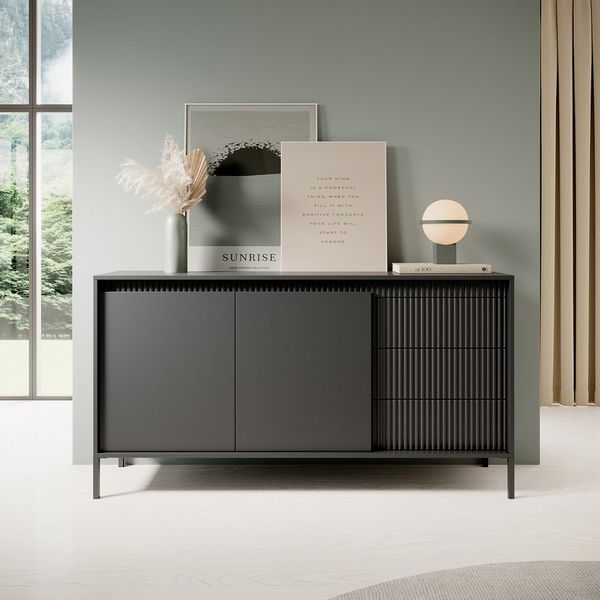 Masseno Kommode SENSATO 104 cm Sideboard und 3 Türen schwarz