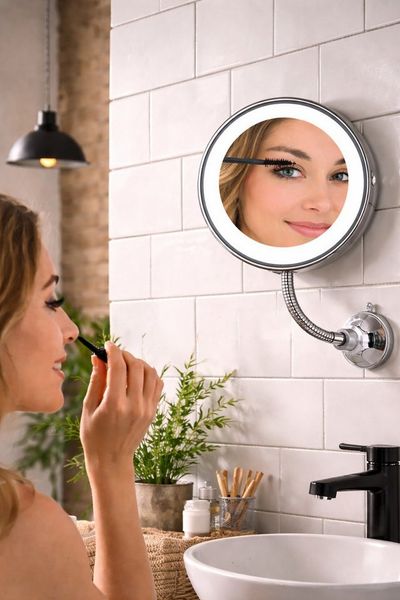 Rungassi Vergrößerungsspiegel Kosmetikspiegel mit 10x Vergrößerung flexible mirror Spiegel Ø 20cm, 10 Fach Vergrößerung
