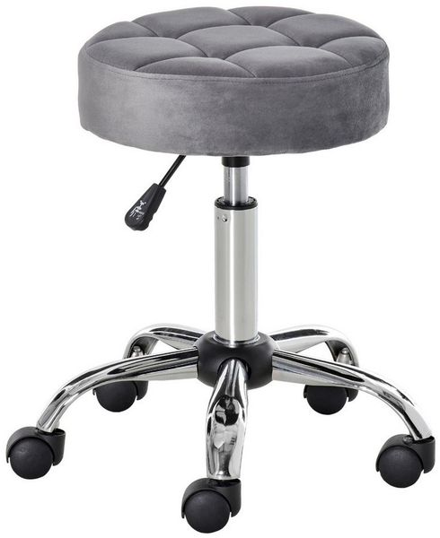 HOMCOM Rollsitz höhenverstellbarer Salonstuhl mit Rädern (Drehhocker, 1 St, Rollhocker), Hellgrau Ø35 x 49-61 cm