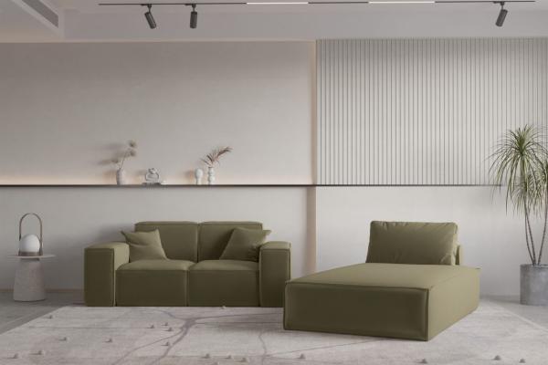 Sofa Set 2-teilig Sezlong und Sofa 2-Sitzer CELES PREMIUM Stoff Opera Velvet Olivgrün