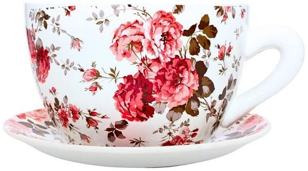 Dekohelden24 Pflanzkübel Pflanztassen in verschiedenen Varianten (1 St), Rosenblumenmuster