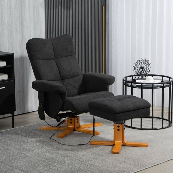 HOMCOM Massagesessel mit Fußhocker, Stauraum Relaxsessel mit Liegefunktion (Relaxsessel, 2-St, Fernsehsessel), mit Seitentasche, Fernbedienung, Holzrahmen, Polyester, Schwarz