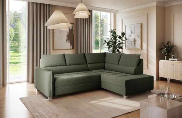 Ecksofa Schlafsofa Sofa MARNO in Stoff Vogue Moosgrün Ottomane Rechts