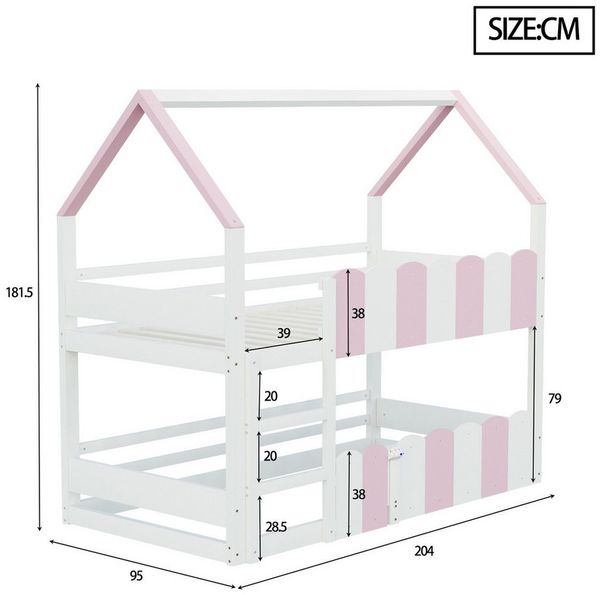 Flieks Etagenbett, Kinderbett Hausbett 90x200 cm mit Rausfallschutz und oberem Lattenrost Bild 3