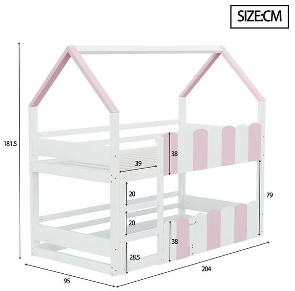 Flieks Etagenbett, Kinderbett Hausbett 90x200 cm mit Rausfallschutz und oberem Lattenrost Bild 4
